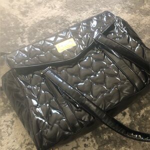 Betseyville By Betsy Johnson Large Quilted Hearts Black Faux Leather bag